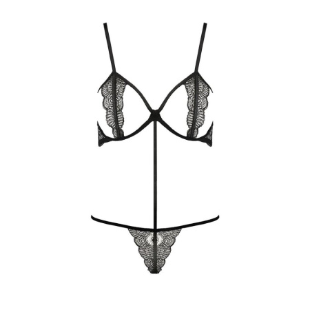 Комплект белья QUENTRIS BIKINI black L/XL - Passion Exclusive, стринги и полуоткрытый лиф || 