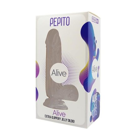 Прозрачный фаллоимитатор Alive Jelly Dildo Pepito, ТПЕ, присоска, диаметр 3,5см, длина 15,5см || 