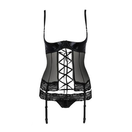 Корсет с открытой грудью NORTH CORSET black L/XL - Passion Exclusive, пажи, трусики, шнуровка || 