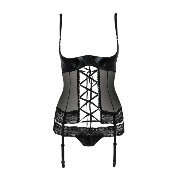 Корсет с открытой грудью NORTH CORSET black L/XL - Passion Exclusive, пажи, трусики, шнуровка