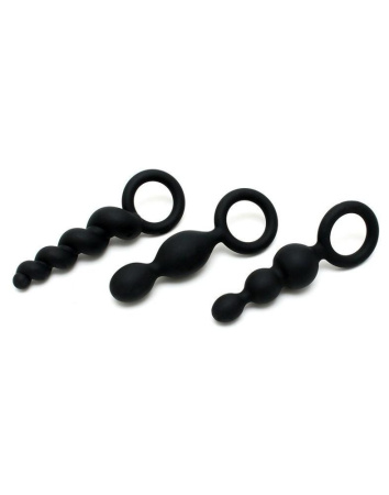 Набор анальных игрушек Satisfyer Plugs black (set of 3) - Booty Call, макс. диаметр 3 см || 