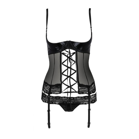 Корсет с открытой грудью NORTH CORSET black XXL/XXXL - Passion Exclusive, пажи, трусики, шнуровка || 