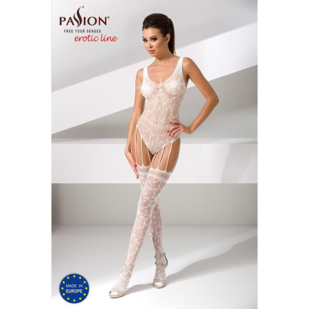 Бодистокинг Passion BS051 white, комбинезон, имитация чулок и боди || 