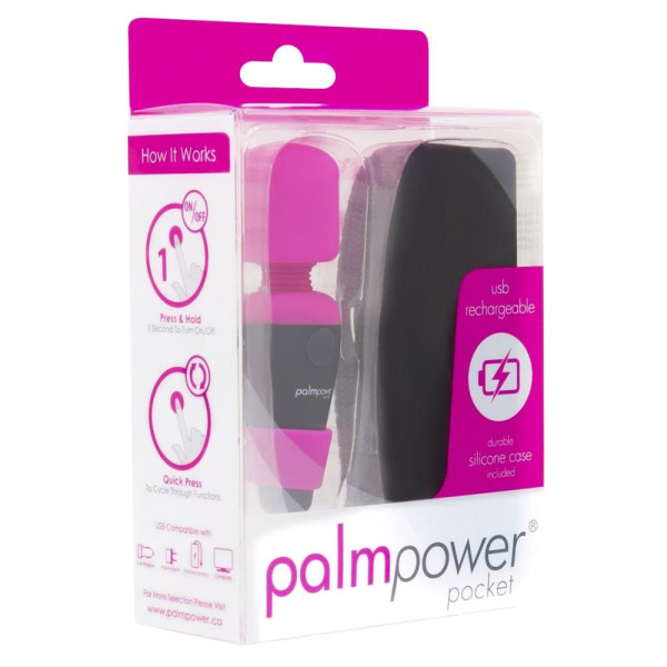 Мини-вибромассажер PalmPower Pocket с чехлом на молнии, водостойкий, перезаряжаемый, длина 9 см