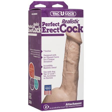 Фаллоимитатор Doc Johnson - 7 Inch Perfect Erect Cock, диаметр 3,8см, большая головка, Vac-U-Lock || 