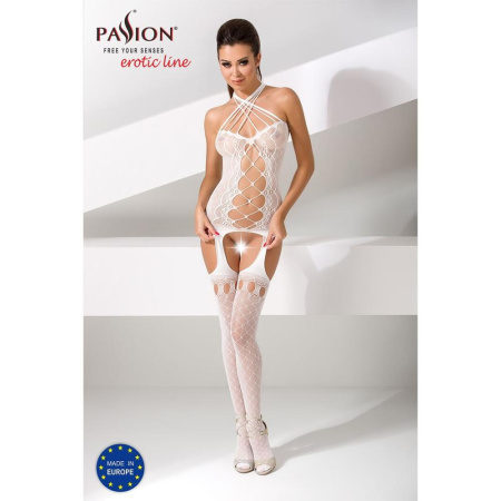 Бодистокинг Passion BS056 white, комбинезон, имитация чулок || 