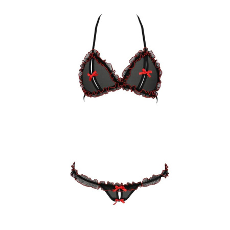 Комплект белья GIANA BIKINI black L/XL Passion: полупрозрачные лиф и трусики с бантиками || 