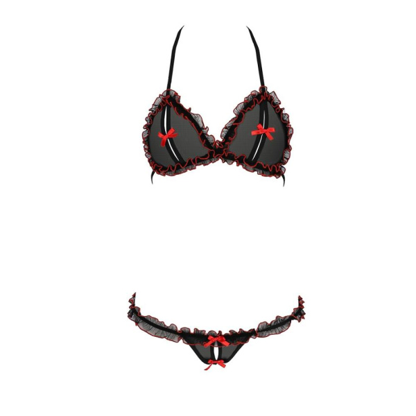 Комплект белья GIANA BIKINI black L/XL Passion: полупрозрачные лиф и трусики с бантиками