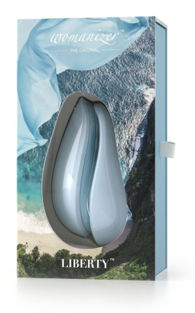 Вакуумный клиторальный стимулятор Womanizer Liberty Blue, магнитная крышка, 2 насадки || 
