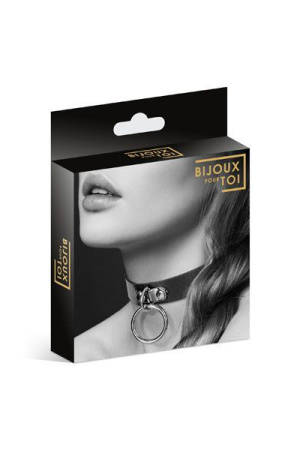 Чокер с кольцом для поводка Bijoux Pour Toi - FETISH Black, экокожа || 