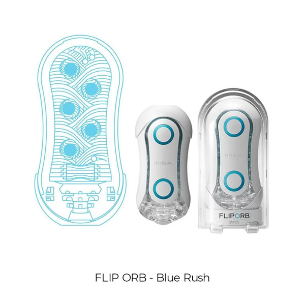 Мастурбатор Tenga Flip Orb — Blue Rush, с изменяемым сжатием, со стимулирующими шариками внутри