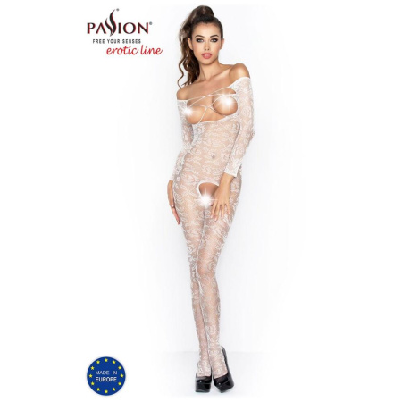 Бодистокинг Passion BS031 white, комбинезон с открытой грудью || 