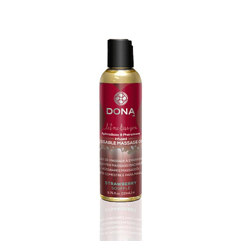 Массажное масло DONA Kissable Massage Oil Strawberry Souffle (110 мл) можно для оральных ласк