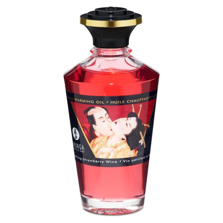 Разогревающее масло Shunga Aphrodisiac Warming Oil - Sparkling Strawberry Wine (100 мл) без сахара || 