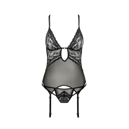 Корсет с декольте ERZA CORSET black XXL/XXXL - Passion, пажи, трусики, полупрозрачный || 