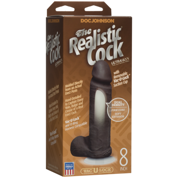 Фаллоимитатор Doc Johnson The Realistic Cock 8 inch Black - ULTRASKYN, Vack-U-Lock, диаметр 5,1см
