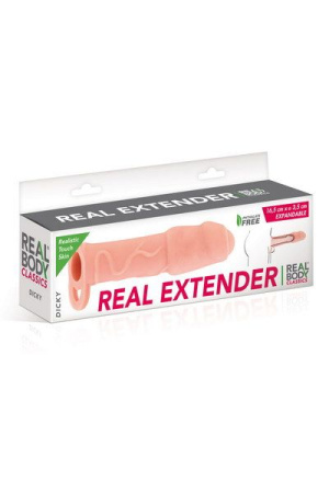 Насадка на член Real Body - Real Extender DICKY с закрытой головкой и кольцом для мошонки || 