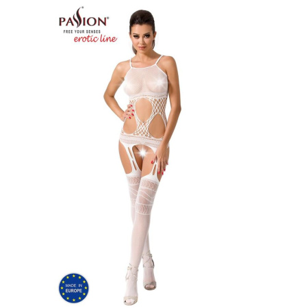 Бодистокинг Passion BS047 white, комбинезон, имитация топа, чулок и пояса || 