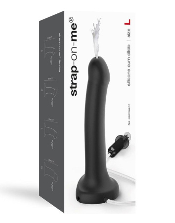 Кончающий фаллоимитатор Strap-On-Me Dildo Cum Black, диаметр 3,6см, силикон, насадка для страпона || 