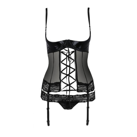 Корсет с открытой грудью NORTH CORSET black S/M - Passion Exclusive, пажи, трусики, шнуровка || 