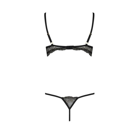 Комплект белья Passion VALERY SET XXL/XXXL Black, стрепы, кружево, открытая грудь, стринги || 
