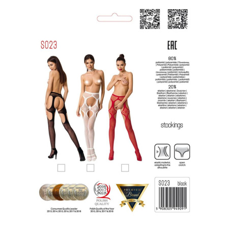 Эротические колготки-бодистокинги Passion S023 One Size, Red, имитация чулок с ромбами и пояском || 