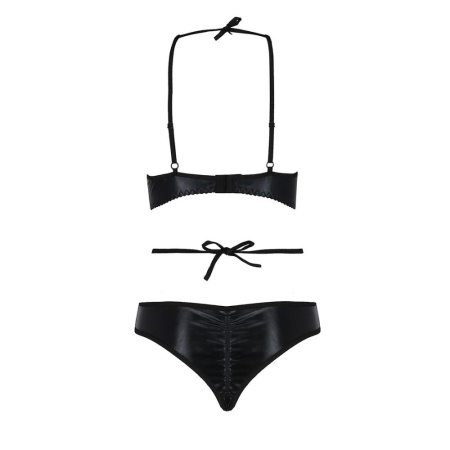 Комплект белья Passion NAVEL SET black L/XL Black, трусики, лиф, кружевные и латексные вставки || 