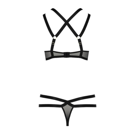 Сетчатый комплект белья из стреп Passion HAGAR SET XXL/XXXL Black, бюстгальтер, трусики-стринги || 