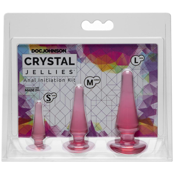 Набор анальных пробок Doc Johnson Crystal Jellies - Pink, макс. диаметр 2см - 3см - 4см