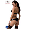 Комплект белья Passion NAVEL SET black XXL/XXXL Black, трусики, лиф, кружевные и латексные вставки || 