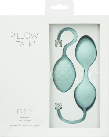 Роскошные вагинальные шарики PILLOW TALK - Frisky Teal с кристаллом, диаметр 3,2см, вес 49-75гр || 